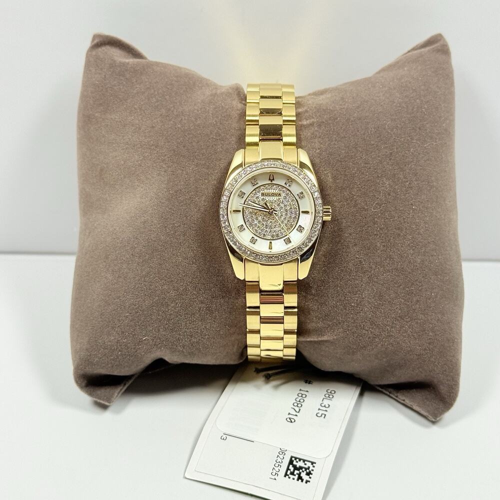 Bulova Classic 98L315 Crystal Pave Gold Tone Dial and Band Women’s Watch